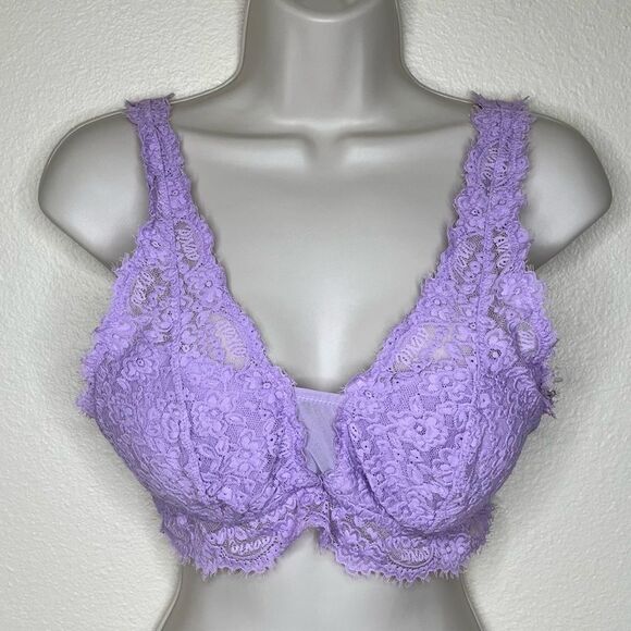 Aerie Purple Lace Bralette Convertible Adjustable Strap Mesh Insert Women Large - Picture 3 of 15